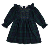 Anna Pavlova Dress Blackwatch Tartan with Royal Blue Smocking