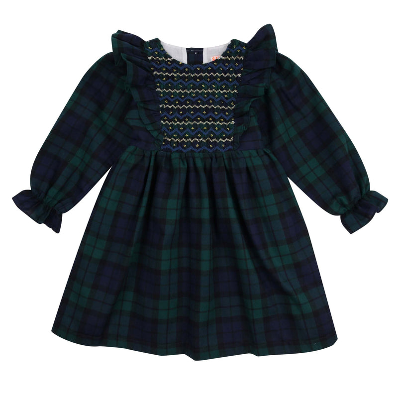 Anna Pavlova Dress Blackwatch Tartan with Royal Blue Smocking