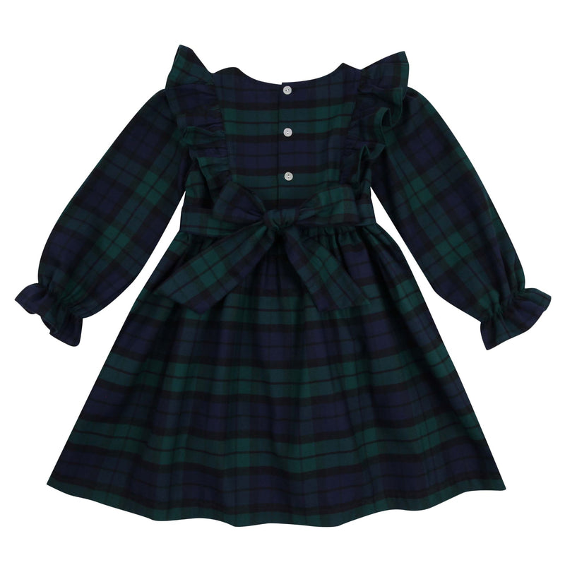Anna Pavlova Dress Blackwatch Tartan with Royal Blue Smocking