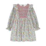 Anna Pavlova Dress Secret Garden Linen with Sweet William Hand Smocking