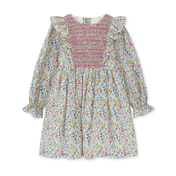 Anna Pavlova Dress Secret Garden Linen with Sweet William Hand Smocking