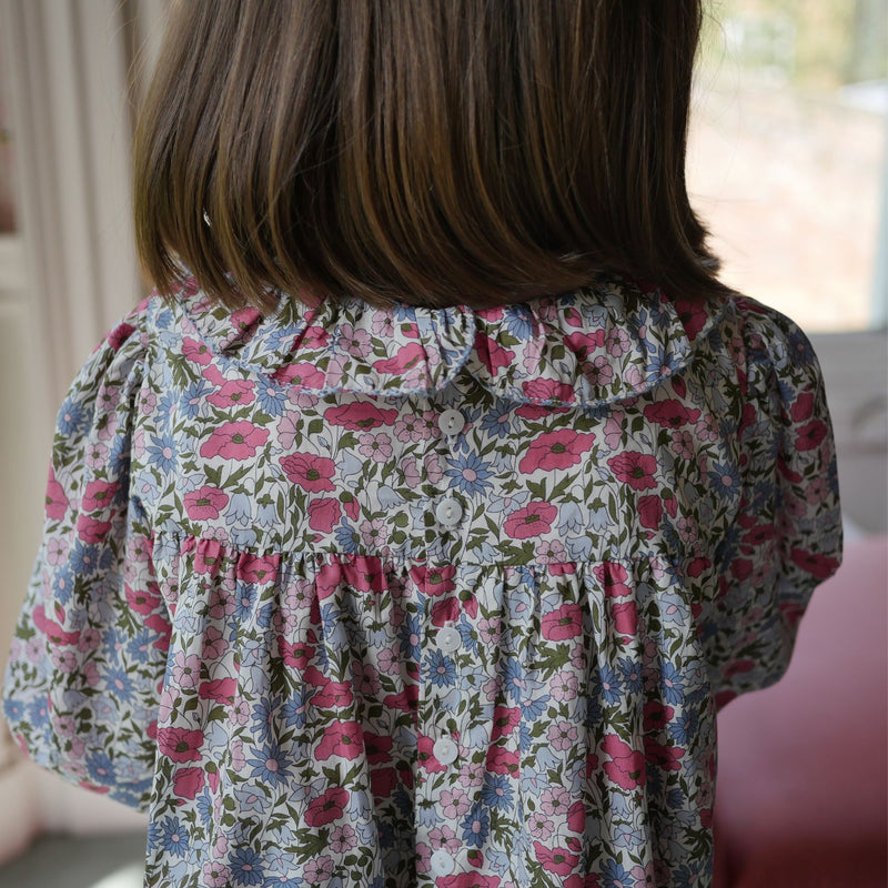 Anne Frank Blouse with Wild Flowers Hand Smocking made with Liberty Poppies and Daisies Fabric