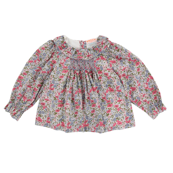 Anne Frank Blouse with Wild Flowers Hand Smocking made with Liberty Poppies and Daisies Fabric