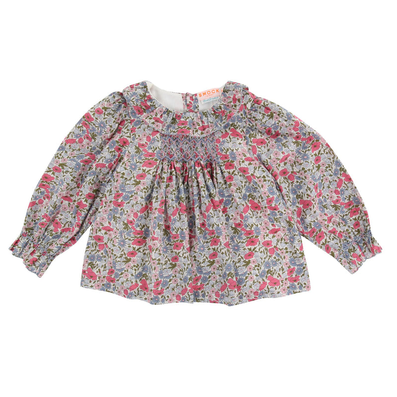 Anne Frank Blouse with Wild Flowers Hand Smocking made with Liberty Poppies and Daisies Fabric