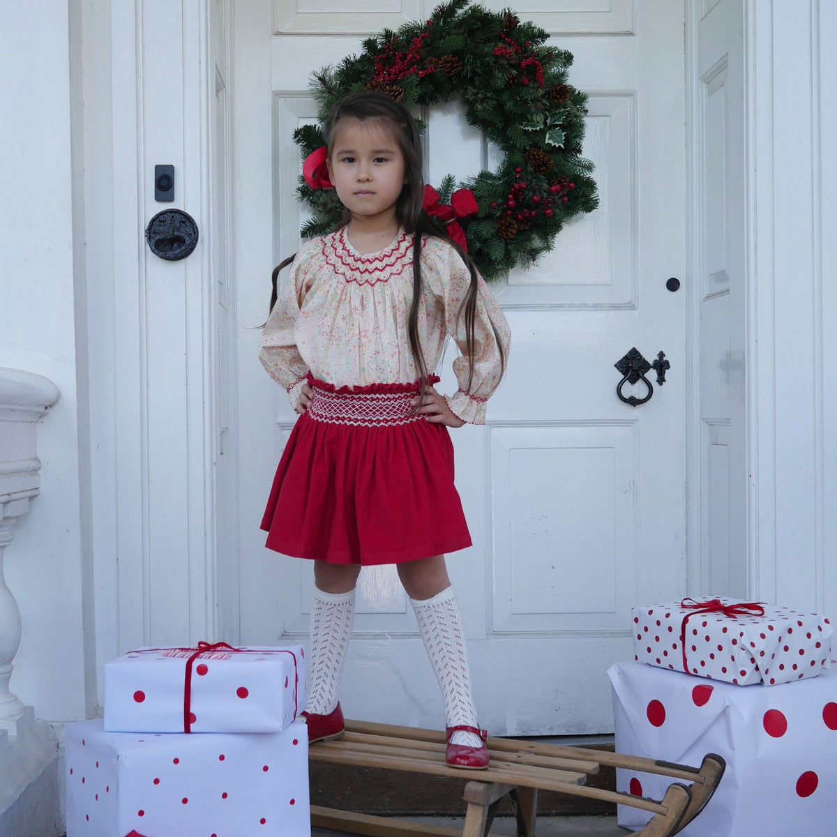 Annie Sullivan Skirt Scarlett Needlecord Full Moon Hand Smocking