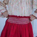 Annie Sullivan Skirt Scarlett Needlecord with Full Moon Hand Smocking