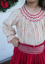 Annie Sullivan Skirt Scarlett Needlecord with Full Moon Hand Smocking