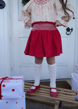 Annie Sullivan Skirt Scarlett Needlecord with Full Moon Hand Smocking