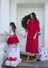 Annie Sullivan Skirt Scarlett Needlecord with Full Moon Hand Smocking