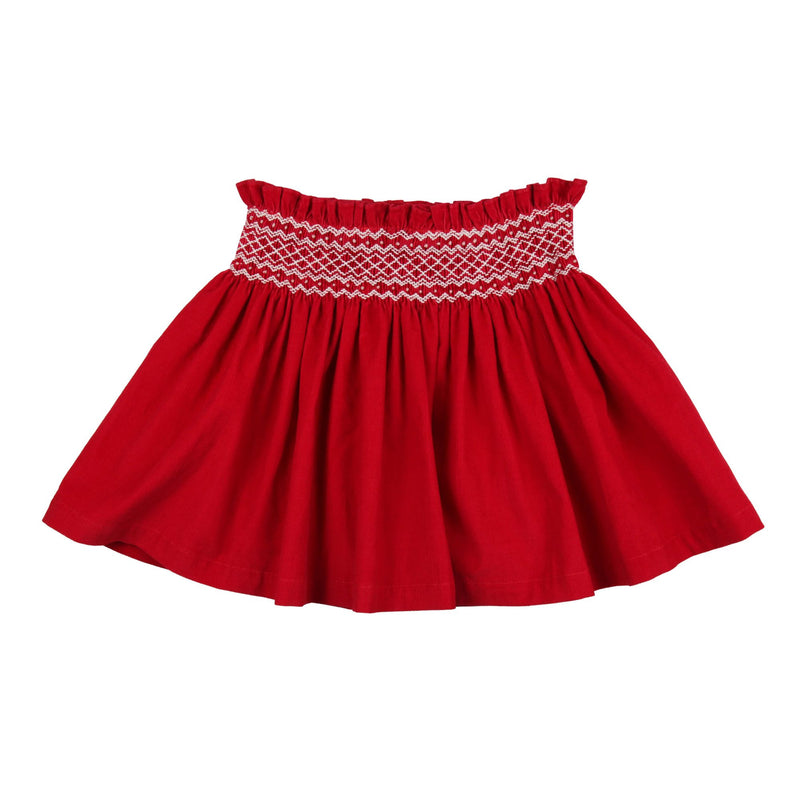 Annie Sullivan Skirt Scarlett Needlecord with Full Moon Hand Smocking