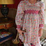 Antoinette Dress with Cranberry Hand Smocking made with Liberty D'anjo Fabric