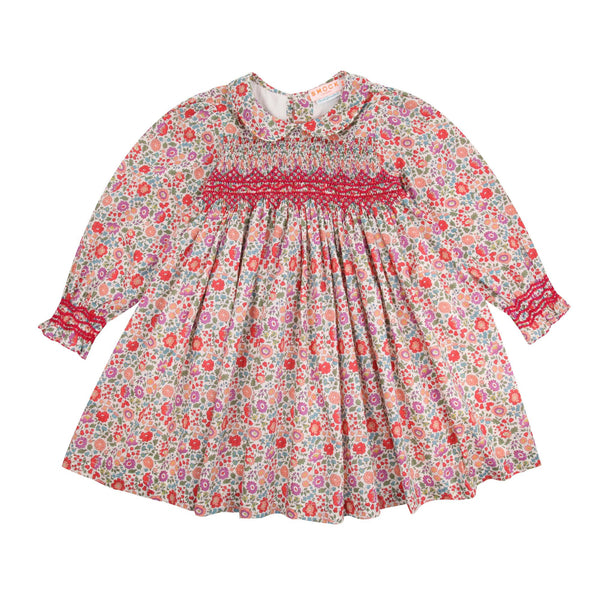 Antoinette Dress with Cranberry Hand Smocking made with Liberty D'anjo Fabric
