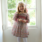 Antoinette Dress with Cranberry Hand Smocking made with Liberty D'anjo Fabric