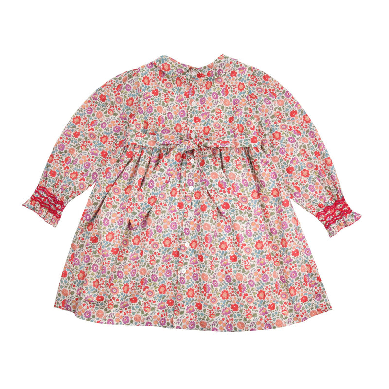 Antoinette Dress with Cranberry Hand Smocking made with Liberty D'anjo Fabric