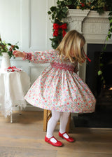 Antoinette Dress with Cranberry Hand Smocking made with Liberty D'anjo Fabric