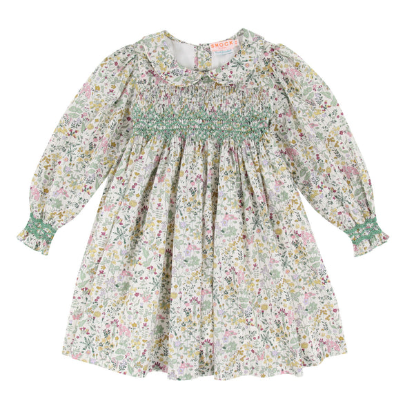 Antoinette Dress with with Evergreen Hand Smocking made with Liberty Field Flowers Fabric