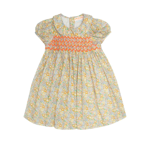 Antoinette Dress with with Tutti Fruiti Hand Smocking made with Liberty Michelle Yellow