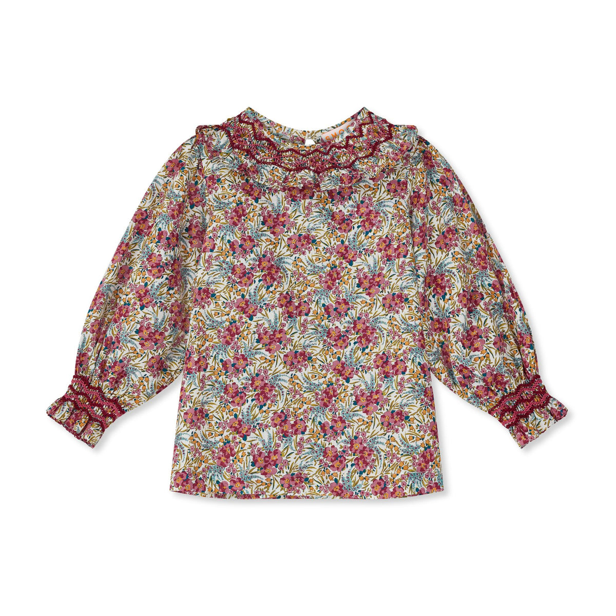 2-3 & 3-4y Bader Ginsberg Blouse with Copper Beech Hand Smocking made with Liberty Swirling Petals