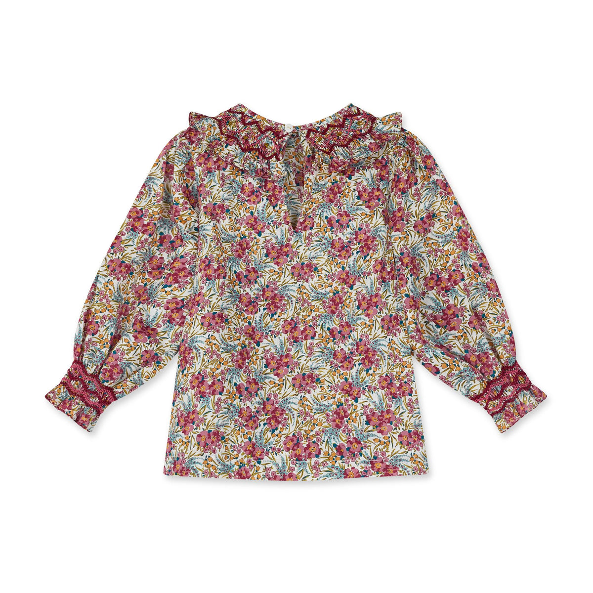2-3 & 3-4y Bader Ginsberg Blouse with Copper Beech Hand Smocking made with Liberty Swirling Petals