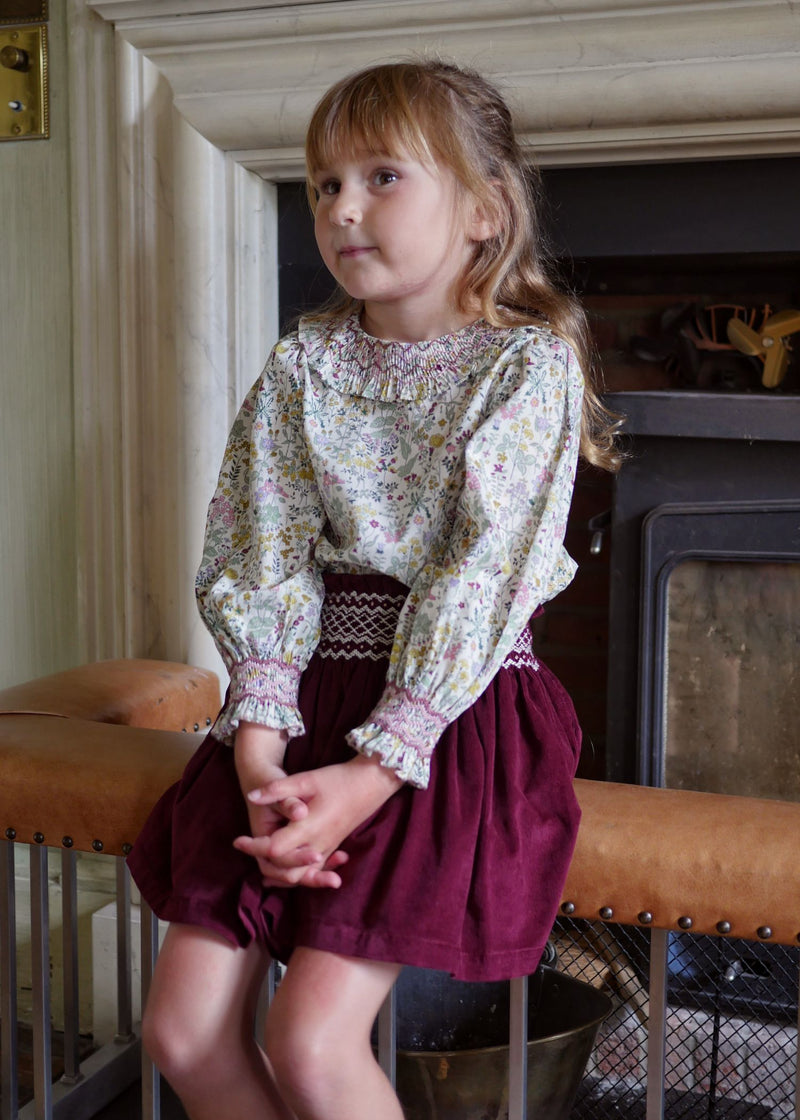 Bader Ginsberg Blouse with Garnet Hand Smocking made with Liberty Field Flowers