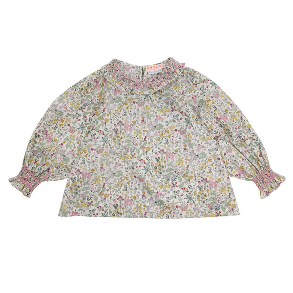 Bader Ginsberg Blouse with Garnet Hand Smocking made with Liberty Field Flowers