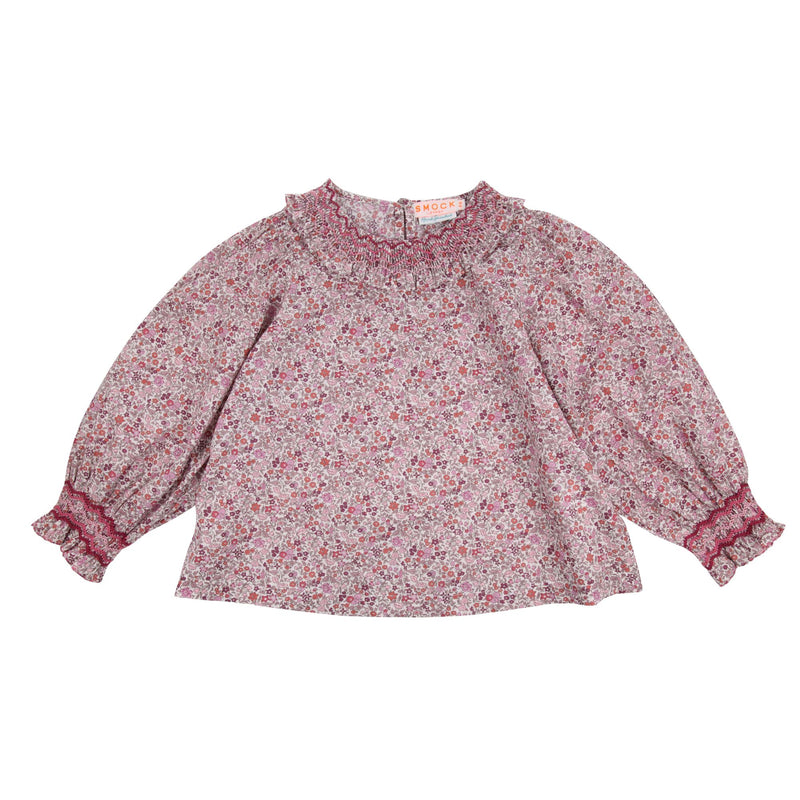 Bader Ginsberg Blouse with Rubies and Pearls Hand Smocking made with Liberty Ava