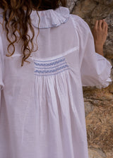 Bessie Coleman Women's Dress Moonstone Cotton with Cornflower Hand Smocking