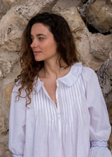 Bessie Coleman Women's Dress Moonstone Cotton with Cornflower Hand Smocking