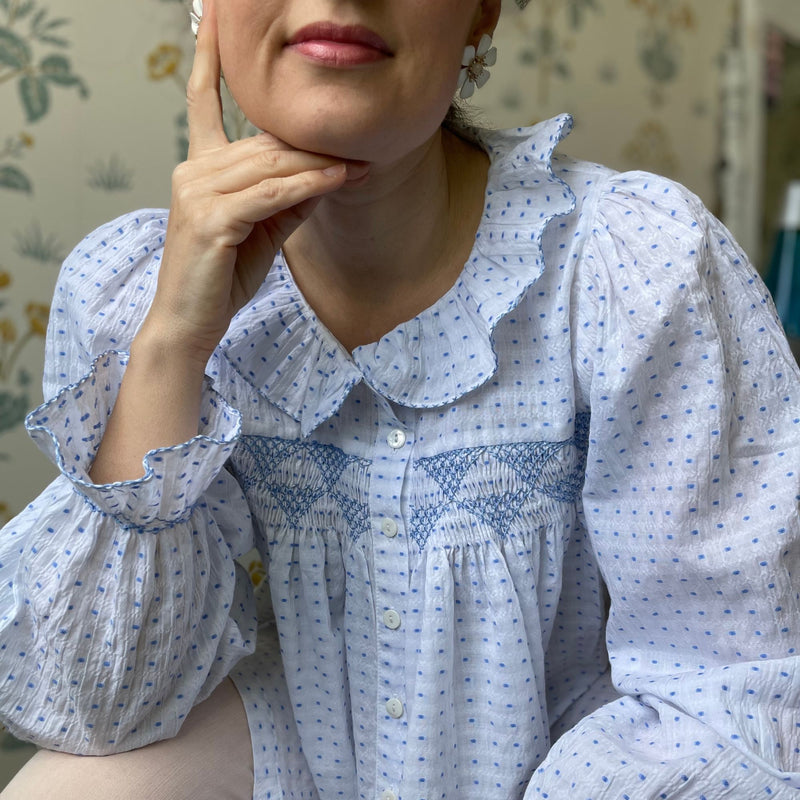 Betsy Fry Women's Blouse Raindrop Plumetti with Triangles Hand Smocking Edition 16