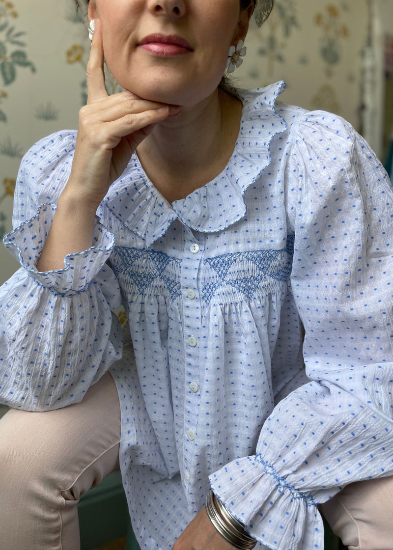 Betsy Fry Women's Blouse Raindrop Plumetti with Triangles Hand Smocking Edition 16