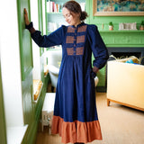 Billie Holiday Dress Swallowtail Needlecord with Burnt Sugar Hand Smocking