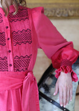 Billie Holiday Dress Very Berry Needlecord with Mulberry Hand Smocking