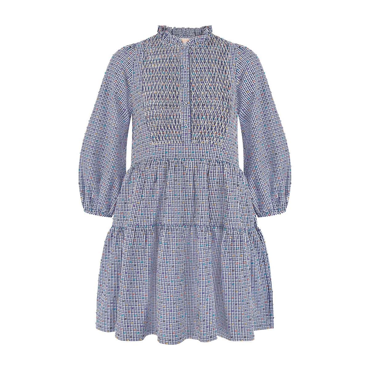 Small Billie Holiday Dress Confetti Plumetti Gingham with Smarties Honeycomb Hand Smocking