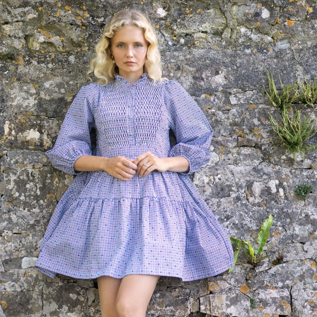 Small Billie Holiday Dress Confetti Plumetti Gingham with Smarties Honeycomb Hand Smocking
