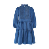 Billie Holiday Short Dress Cornflower Needlecord with Full Moon Smocking