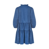 Billie Holiday Short Dress Cornflower Needlecord with Full Moon Smocking