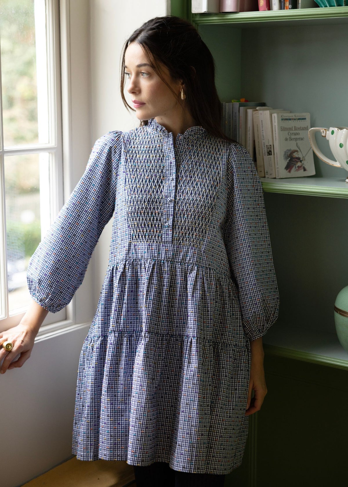 Small Billie Holiday Dress Confetti Plumetti Gingham with Smarties Honeycomb Hand Smocking