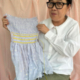 1-2y Jane Austen Romper Daisy Stripe with Lemon Sherbet Hand Smocking