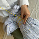 1-2y Jane Austen Romper Daisy Stripe with Lemon Sherbet Hand Smocking