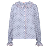 Bronte Blouse Indigo Plumetti with Ballet Slipper Embroidery