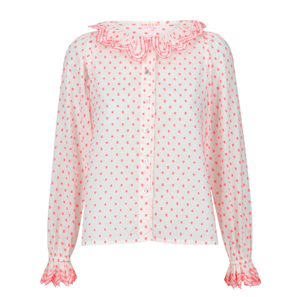 Bronte Blouse Pack a Punch Plumetti with Neon Coral Embroidery