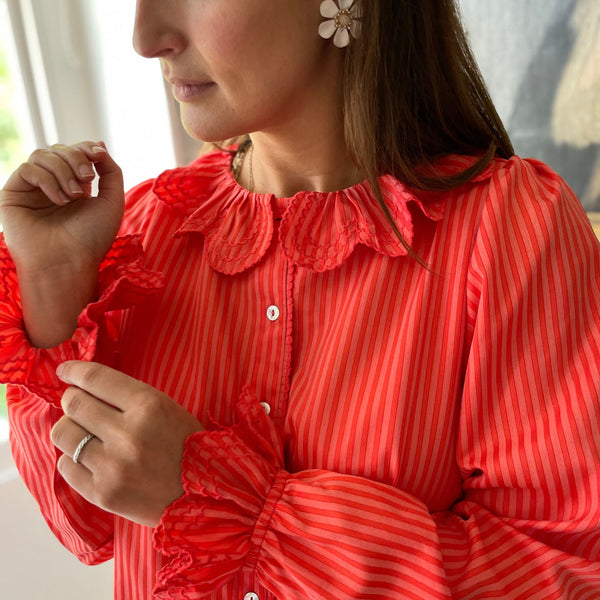 Bronte Blouse Tomato Stripe with 666 Embroidery