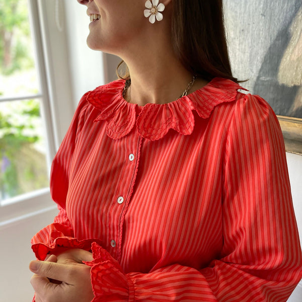 Bronte Blouse Tomato Stripe with 666 Embroidery