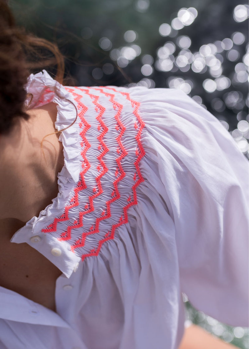 Cleopatra Blouse White with Sour Watermelon Hand Smocking Edition 9