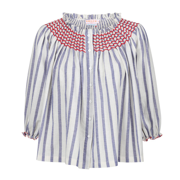 Cleopatra Women's Blouse Marine Stripes with Kiss me Quick Hand Smocking Edition 6