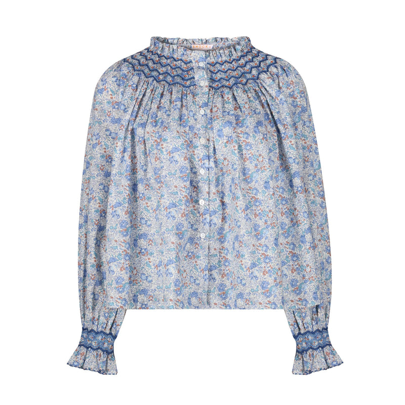 Cleopatra Women's Blouse with Blue For You Hand Smocking made with Organic Liberty Claire Aude Fabric Edition 4