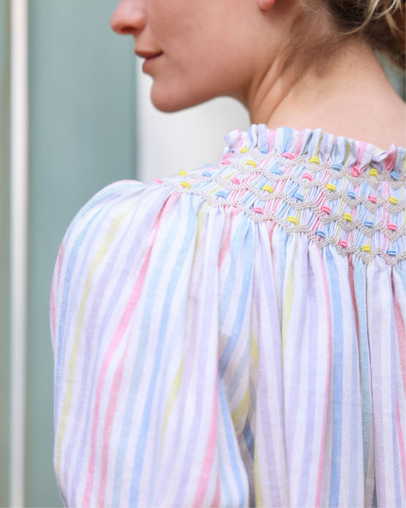 Cleopatra Blouse Pastel Rainbow with Lucky Charm Hand Smocking Edition 41