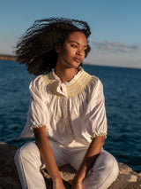 Cleopatra Blouse White with Sunshine Hand Smocking