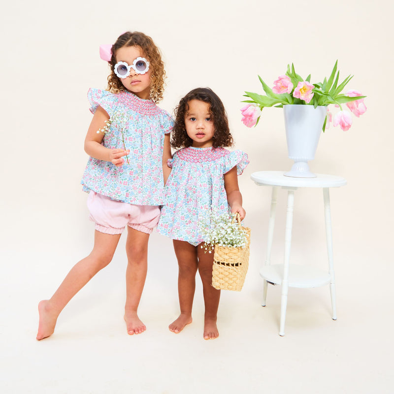 Coco Blouse & Bloomer Set with with Hibiscus Hand Smocking made with Liberty Annabella