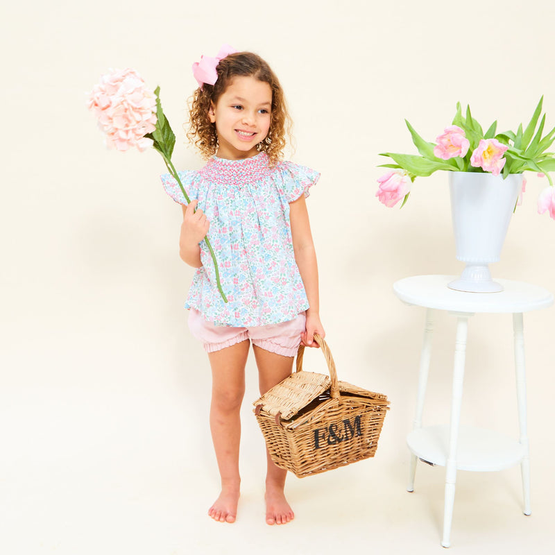 Coco Blouse with with Hibiscus Hand Smocking made with Liberty Annabella
